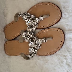 MYSTIQUE Size 7 Leather Silver Sparkle Sandals